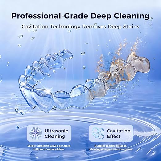 Ultrasonic Retainer Cleaner Machine, 45kHz Rechargeable Retainer Cleaner with 4 UV Lights, W200 Ultrasonic Cleaner for Retainers, Aligners, Mouth Guards, Night Guards & Dentures