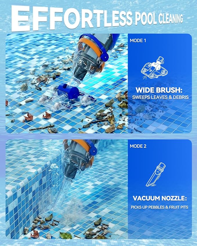 Pool Vacuum for Above Ground & Inground Pools, Handheld Pool Vacuum Cleaner with Wireless Remote, Dual Cleaning Heads, 69.3" Telescopic Pole, 18.5 GPM Suction, 75 Min Runtime for Spa & Hot Tub, Blue