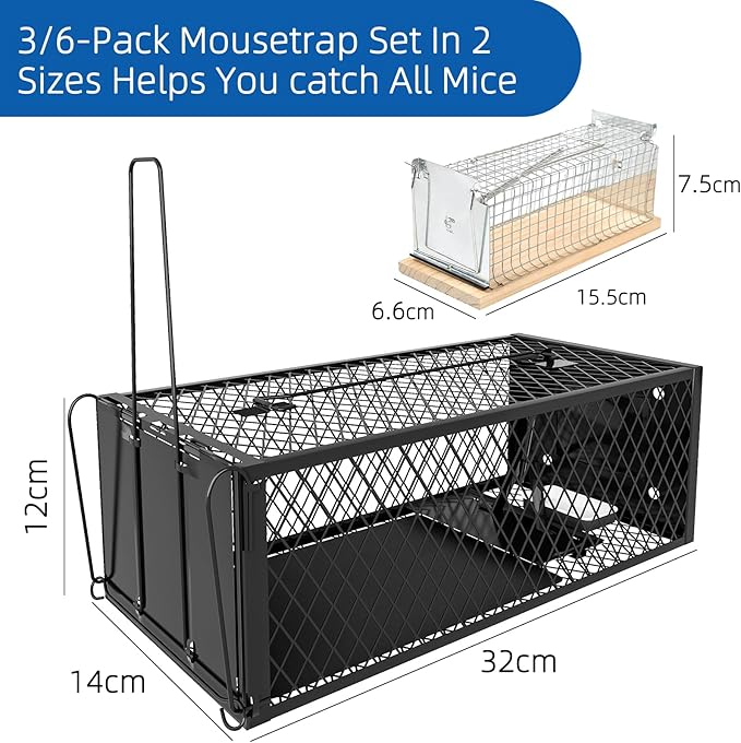 Humane Rat Traps - Large 12.5 Inches Upgraded Mouse Trap for Outdoors & Indoors - Reusable Rat Trap Cage for Mouse and Small Animals - Effective Quick Simple to Use (3-Pack)
