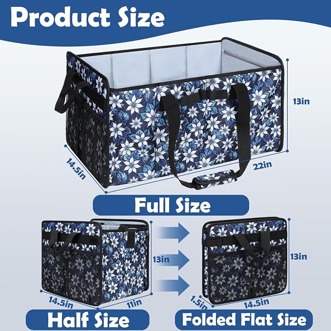 Extra Large Utility Tote Bag with Wire Frame Heavy Duty Grocery Bags Reusable Shopping Bags for Groceries with Handles Foldable XL Beach Bag for Travel Picnics Camping Car Trunk Organization