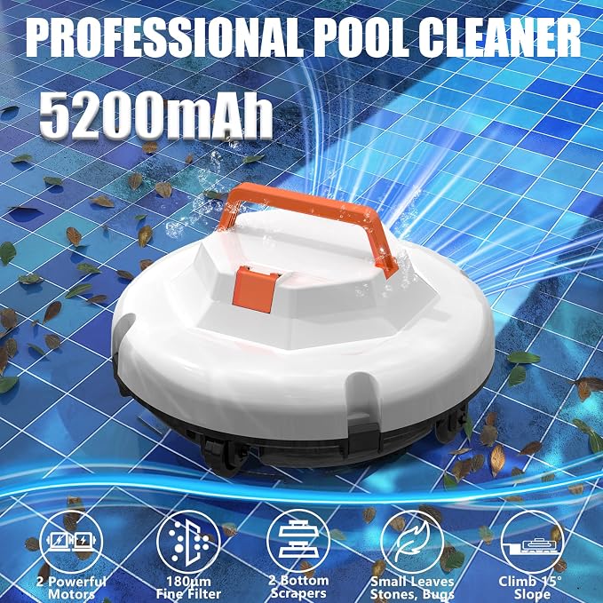 2026 Cordless Robotic Pool Cleaner, Pool Vacuum for Above Ground Pool with 120 Mins Runtime, Auto-Parking Robot Pool Cleaner for Inground Flat Pools Up to 1000 sq.ft