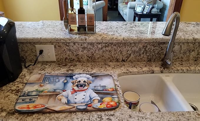 Caroline's Treasures DAC6191DDM Anatolian Shepherd The Chef Dish Drying Mat Absorbent Dish Drying Mat Pad for Kitchen Counter Dish Drainer Mat for Countertop, 14 x 21", Multicolor