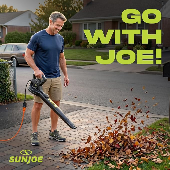 Sun Joe SBJ601E 120V 2-Speed Electric All-Purpose Blower with 100A Motor, 215 MPH Air Speed, and 240 CFM Airflow, Includes Concentrator Nozzle | 215 MPH Air Speed, and 240 CFM Airflow, Includes Concentrator Nozzle