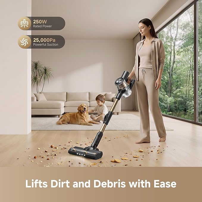 DREAME R10S Cordless Stick Vacuum with 180° Bendable Rod, Reaches Deep Under Beds & Furniture, 25000Pa Powerful Suction, Up to 45-Minute Runtime, LED Headlight, for Hard Floors & Carpet