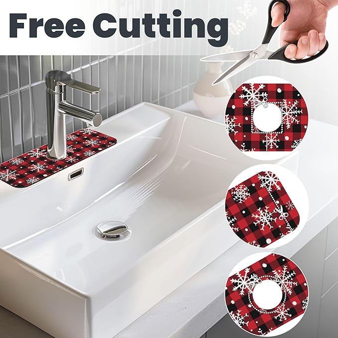 3Pcs Christmasw Checked Dish Drying Mat & Kitchen Sink Splash Guard Faucet Mat For Kitchen Counter Absorbent Microfiber Dishes Pad Dish Drainer Rack Mats Fast Dry Kitchen Accessories