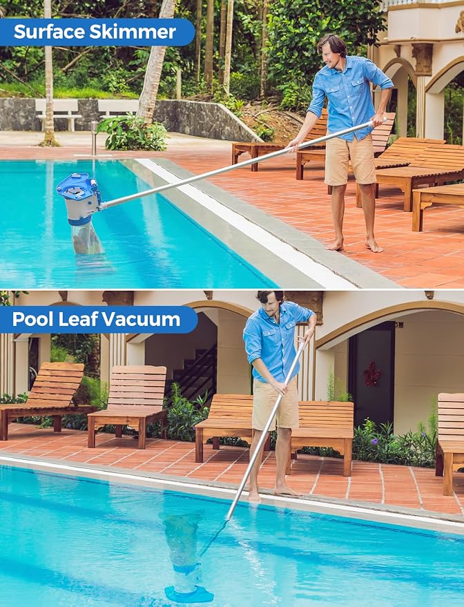 Pool Leaf Vacuum with 71.7in Telescopic Pole, 83GPM Powerful Suction, Rechargeable Cordless Pool Skimmer with 90Mins Runtime for Inground & Above Ground Pools, Pool Vacuum for Debris and Leaves