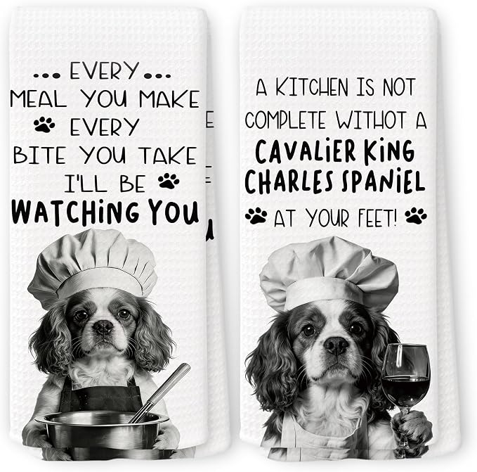 Cavalier King Charles Spaniel Dog Kitchen Towels 16x24 Inch Set of 2 | Cavalier King Charles Spaniel Lovers Gifts for Women Men Dish Tea Towels for Kitchen, Dog Lover Gifts Decorative Hand Towel