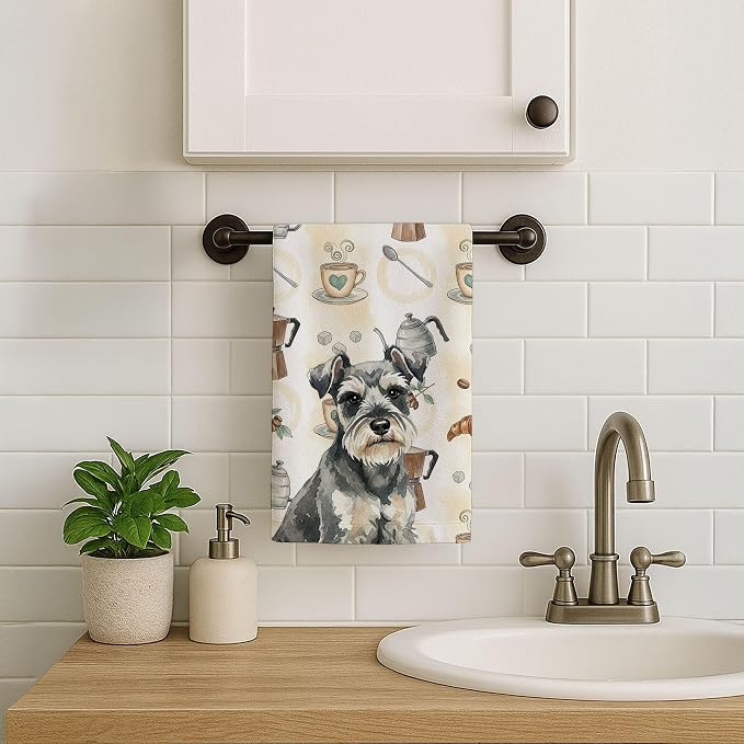 Caroline's Treasures Miniature Schnauzer Coffee Bar Kitchen Towel Velour Plush Front and Cotton Loop Back Machine Washable