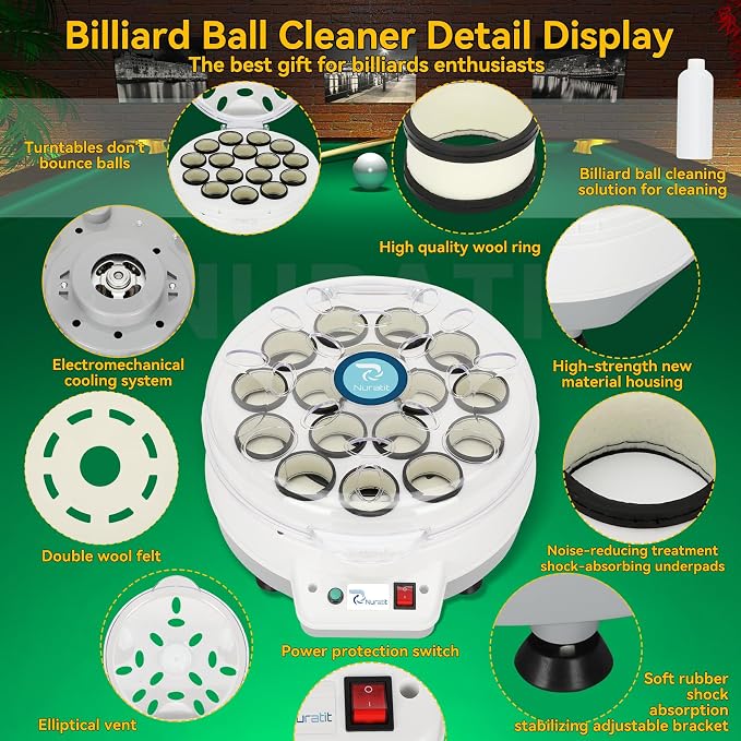 Billiard Ball Cleaner and Polisher, Billiard Ball Cleaner, Pool Ball Cleaner for 16 Billiard and Snooker, Balls British and American Dual Use 110V, Automatic Pool Ball Cleaner