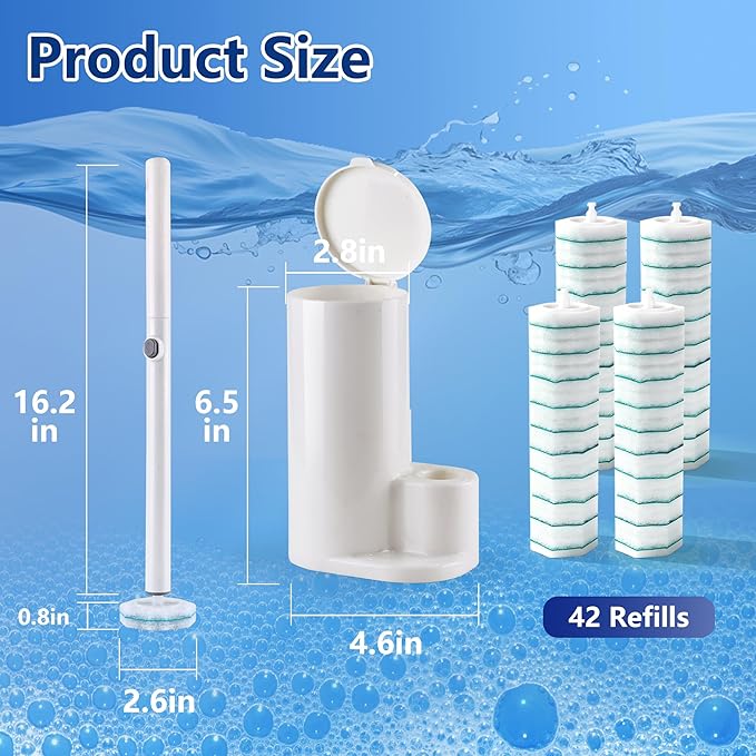 FHORAIN Disposable Toilet Brush with 42 Wand Refills, Wall Mounted Toilet Brush and Holder Set - Effortless Disposable Toilet Bowl Cleaner Wand (Rainforest Scent)