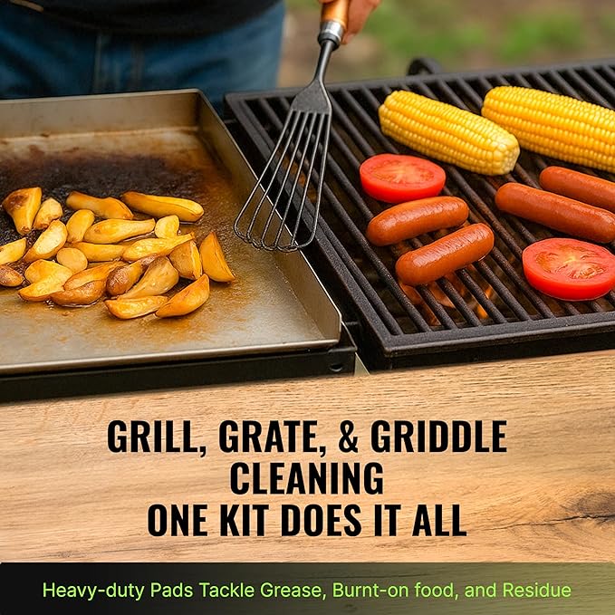 Citrusafe Grill Cleaning Kit - BBQ Cleaner Spray, Grill Exterior Spray, 2 Scrubber handles and 12 Scrubbing Pads