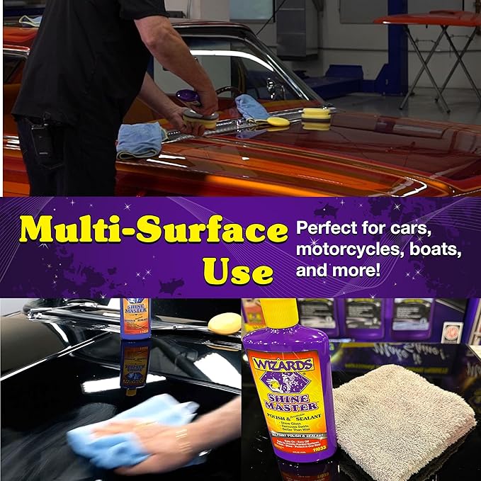 Wizards Tire and Wheel Vinyl Shine & Shine Master Polish & Sealant - Dressing, Protectant Spray - Cleans, Polishes, and Seals Paint