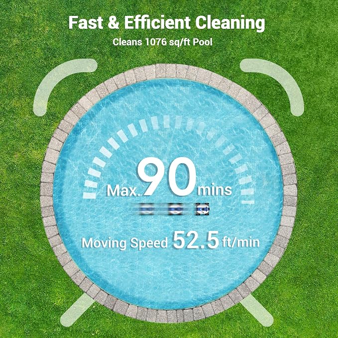 Cordless Robotic Pool Cleaner, Automatic Pool Vacuum with 60-90 Mins Working Time, Rechargeable Battery, IPX8 Waterproof for Above/In-Ground Swimming Pools Up to 861 Sq Ft