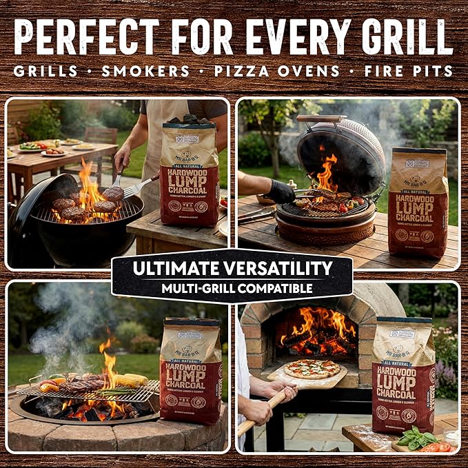 16 LB. All Natural Hardwood Lump Charcoal by Mr. Bar-B-Q - Premium Natural Charcoal for Grilling, BBQ, Smoking, Kamado & Kettle Grills - Burns Hotter & Longer - Smoky Flavor, Low Ash & Easy to Light