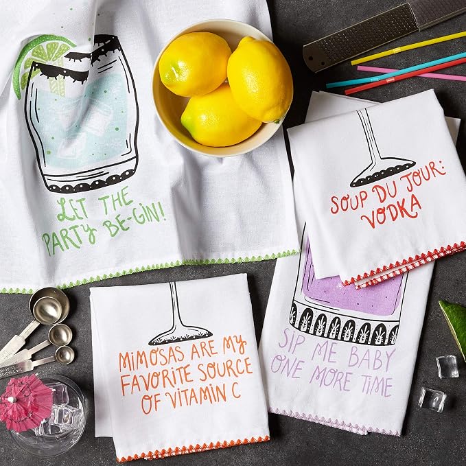 DII Decorative Printed Kitchen Towels Absorbent & Fast-Drying Tea Towel Set, 18x28, Sassy Cocktails, 4 Piece