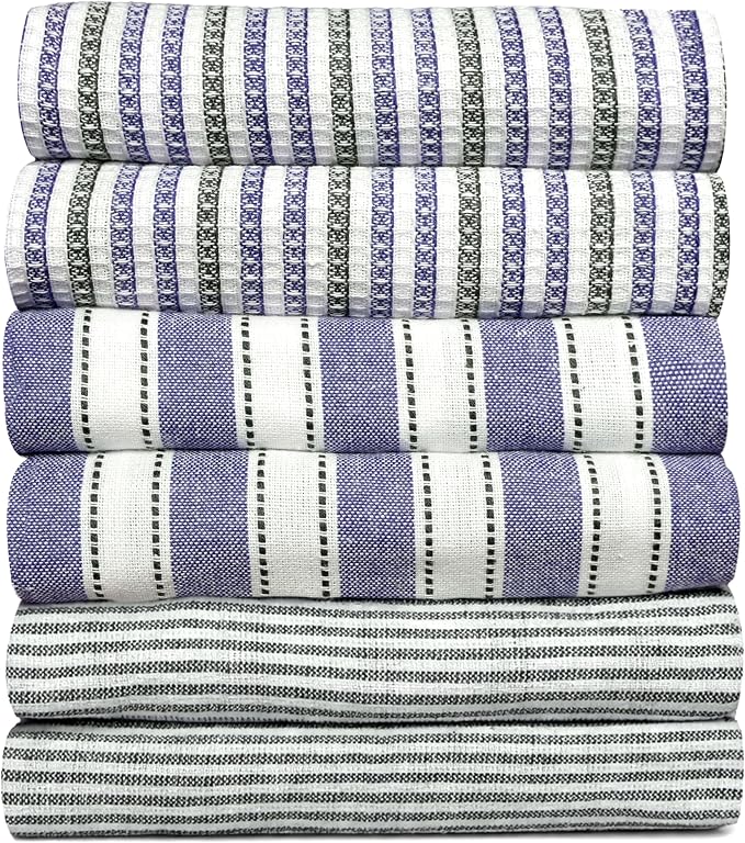 Pack of 6 Cotton Kitchen Towels Set, Dish Towels, Cleaning Rags, Kitchen Dish Cloths for Washing Dishes, Cotton Cleaning Cloths, Ultra Soft, Lightweight & Quick Dry, Flat Weave, 28"x18" (Denim & Gray)