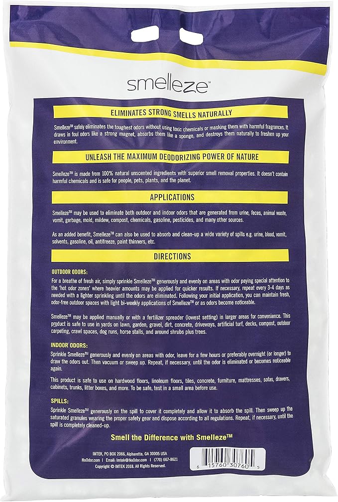 SMELLEZE Dead Animal Odor Eliminator for Strong Odor Removal - Eliminate Dead Rodent & Wildlife Smell - Safe Indoor & Outdoor Use, Natural Odor Remover, Fresh & Effective - Granules, 25 lbs.