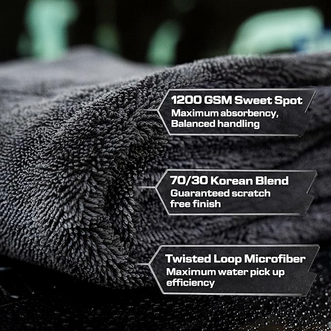 The Giant Giant 24"x36" Car Drying Towel – Ultra Absorbent 1200 GSM Twisted Loop Microfiber, Scratch-Free, Streak-Free, 70/30 Korean Blend – Includes Wash Mitt & Glass Towel for Auto Detailing