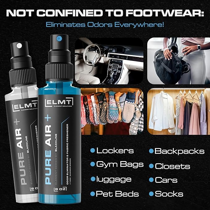 Blackline 4-in-1 Shoe Deodorizer Spray — Multipurpose Car Air Freshener, Shoe Spray for Smelly Shoes, Closets & Non-Washable Items — Residue-free, US-Made, Attacks the Source — 2-Pack (16oz)