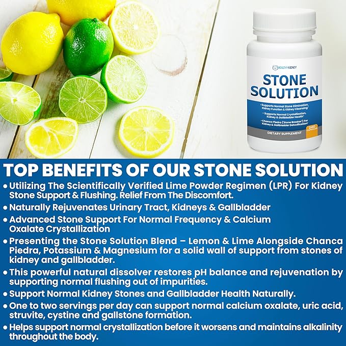Stone Solution Capsules- Natural Dissolver, Kidney Stone Support & Kidney Cleanser Chanca Piedra Stone Breaker Gallbladder Cleanse, Flush & Stop Recurrence, Stone Relief 60 Servings