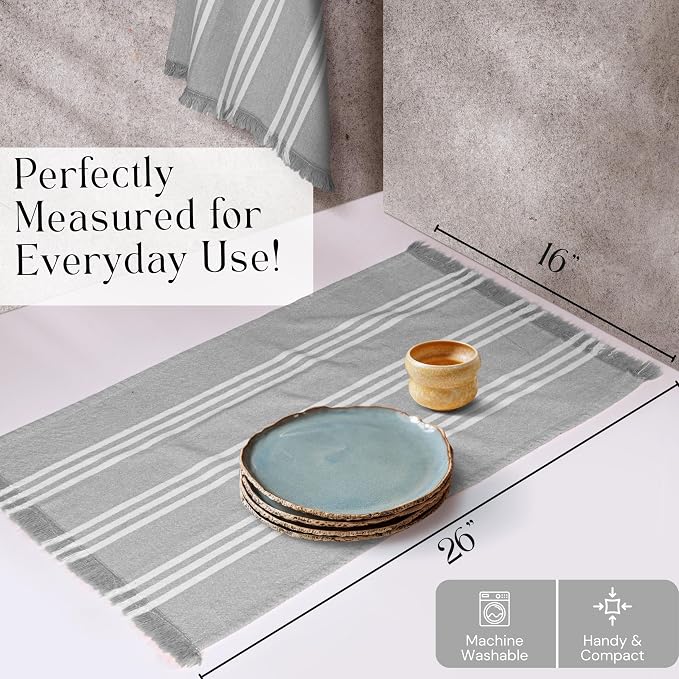 Prewashed Stripe Kitchen Towels 12 Pack, 100% Cotton Tea Towels, 16"x26" Quick Dry Dish Cloths for Drying, Reusable Wash Cloths for Cleaning, Absorbent and Washable - Light Grey
