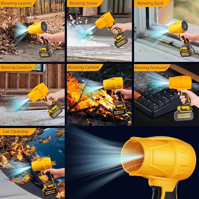 Portable Electric Cordless Leaf Blower – 400000RPM Handheld Blower with 2×4.0Ah Batteries & Charger, Variable Speed Lightweight Air Duster for Snow, Lawn, Patio & Dust Cleaning, Yellow