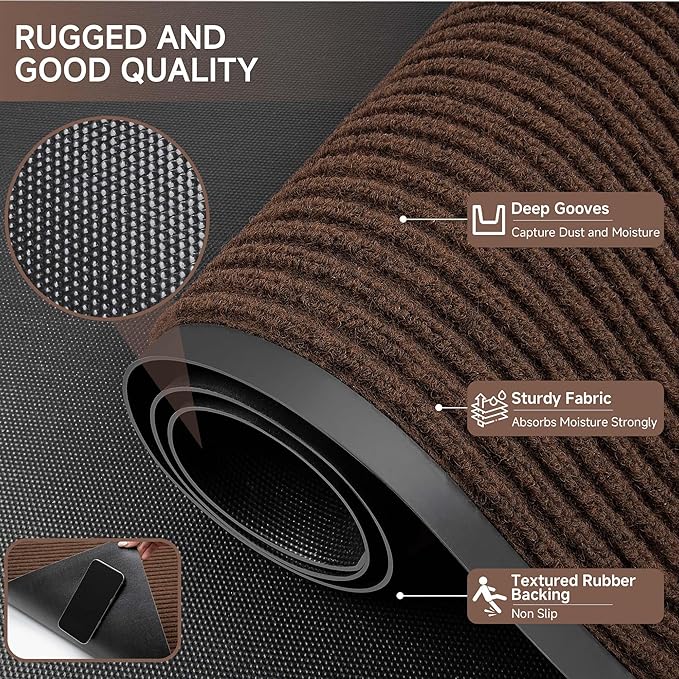 100pointONE Front Door Mat, Heavy Duty Indoor Outdoor Doormat, 48" x 24" Low Profile Outdoor Mats for Home Entrance, Stain and Fade Resistant Welcome Mat Ideal for High Traffic Area, Brown