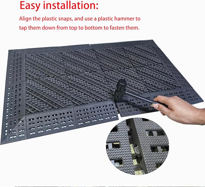 Heavy Duty Outdoor Boot Scraper Mat, 35.5" x 23.5", Black | Mud & Snow Doormat with Stiff Nylon Bristles Modular Interlocking Shoe Cleaner for Patio Garage