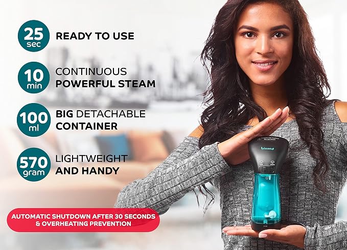 BIZOND Travel Steamer for Clothes - Portable, Handheld for Garment, Fabric and Curtain - No Spitting, Safe, 120V Only, Mini Steam Iron with Metal Plate - Compact Home Wrinkle Remover (Black)