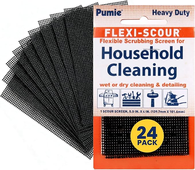 PUMIE Flexi-Scour (24 Pack) - Flexible Scrubbing Screen - Heavy Duty Scouring Pad - Abrasive Grit Cleaning Screen for Toilet Bowls, Grills, Removes Carbon, Rust, Scale, Grime - 5.5x4 in, FLEX-24 C