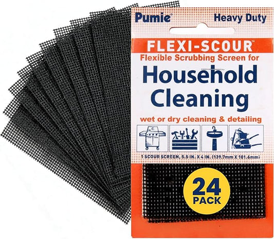 PUMIE Flexi-Scour (24 Pack) - Flexible Scrubbing Screen - Heavy Duty Scouring Pad - Abrasive Grit Cleaning Screen for Toilet Bowls, Grills, Removes Carbon, Rust, Scale, Grime - 5.5x4 in, FLEX-24 C