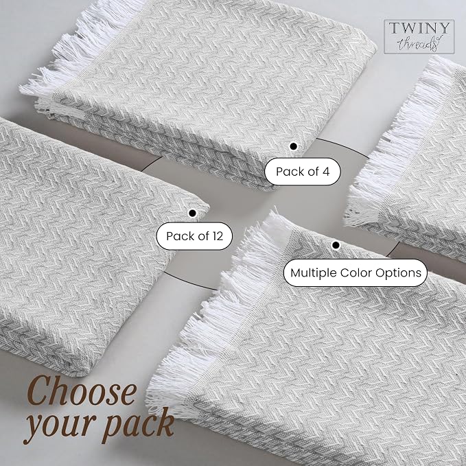TWINY threads Kitchen Towel Chevron Design, Premium 100% Cotton Kitchen Linen Set, Large Dish Rags and Wash Rags, Absorbent Quick Drying, Washable Reusable, Pack of 4, 16"x26", Light Grey