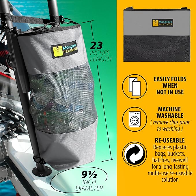 Mangrove Products: Portable Boat Trash Can, Reusable Trash Bag, Boating Equipment, Boat Storage, Boat Accessories Marine, Pontoon Boat Accessories, Fishing, Sandbar, RV, or Camping