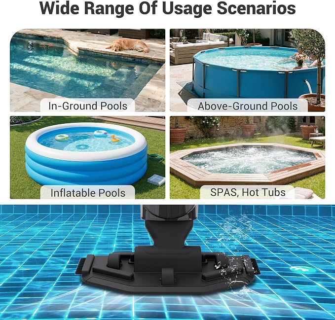Handheld Pool Vacuum for Above Ground Pool, 4-Section Detachable Pole, 18 GPM Powerful Suction, 60 mins Runtime, 120μm Fine Filter, Cordless Pool Cleaner for Leaves, Sand and Debris, Blue