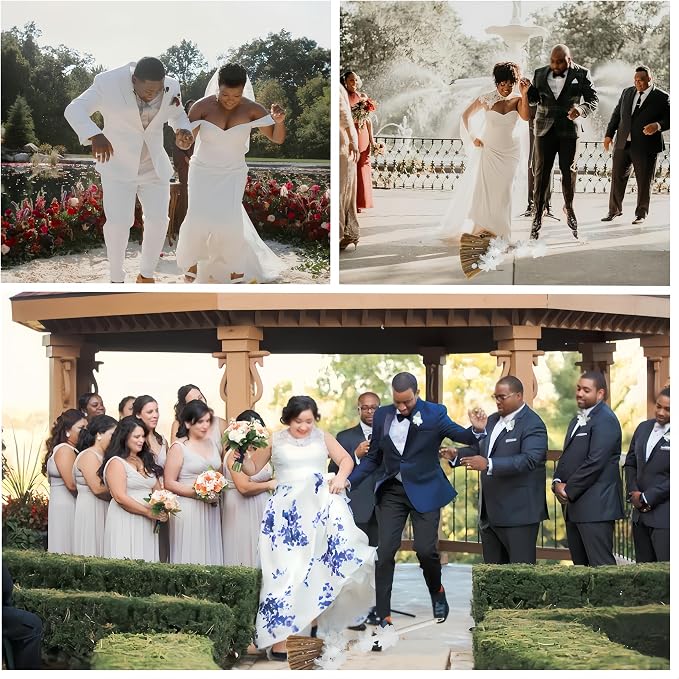 Wedding Broom for Jumping Ceremony, African American Decorative Broomstick DIY with White Floral Pearl Dimond