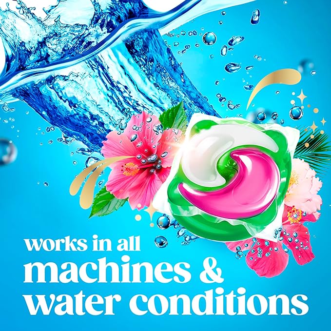 Gain Plus Flings Liquid Washing Detergent Pods, Gain's Best Clean, All-In-One, Happy Hibiscus Scent Laundry Pacs, 45 Count (Packaging May Vary)