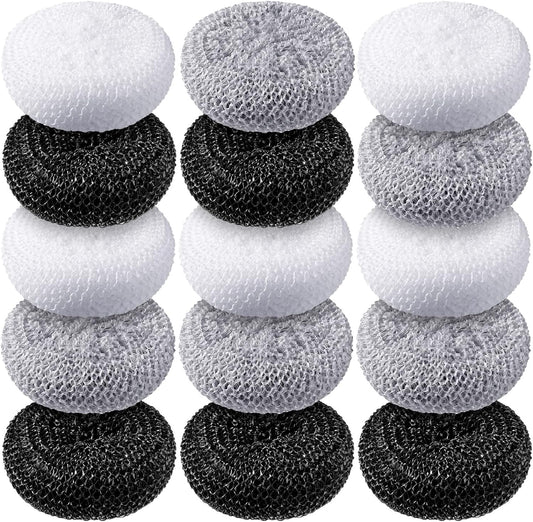 Blulu Plastic Dish Scrubbers for Dishes Pot Round Nylon Pad, Mesh Scouring Non Scratch Pads(Simple Colors,15 Pcs)