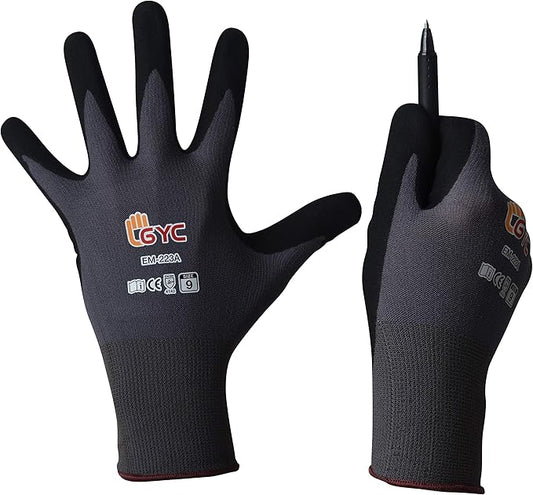 GYC Gloves, Sanitized, DIY Gardening, Food Contact ECO Micro Finish Safety Work Gloves - 10 Pairs Pack - General Work Glove, Comfortable Grip, Anti-Slip (EM-223A / SIZE 8 - Medium)