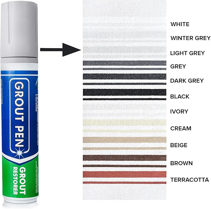 Grout Pen Tile Paint Marker: Waterproof Grout Colorant and Sealer to Renew, Repair, and Refresh Tile Grout - Cleaner Coating Stain Pens - 2 Pack, 5mm Narrow and 15mm Wide Tip Pen - Light Grey