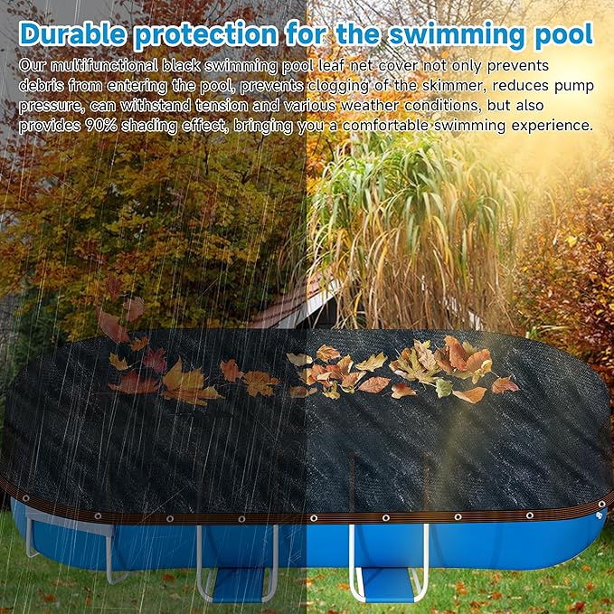 Pool Leaf Net Cover 15x30 Oval Above Ground, Black Mesh Swimming Pool Net Cover with Winch & Cable, Heavy-Duty Tear Resistant UV-Protected Weatherproof (Black, Oval-15FTX30FT)