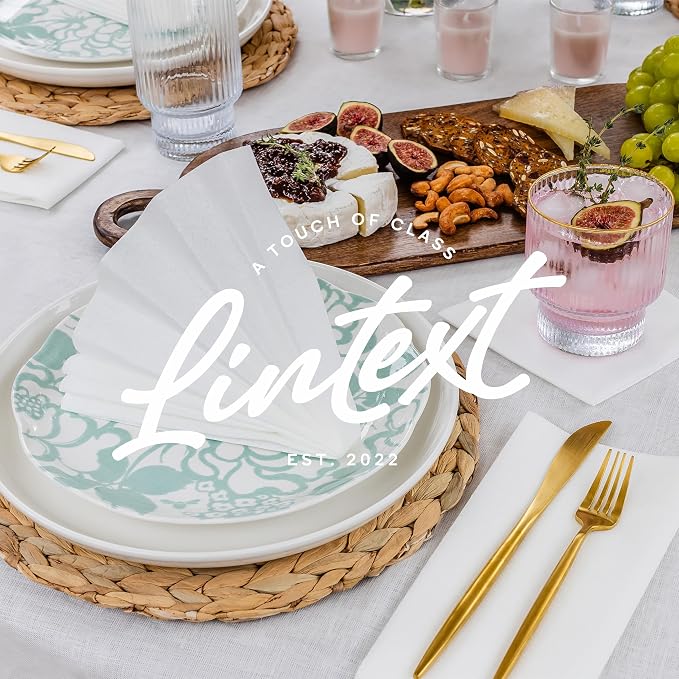 Lintext Disposable Linen-Feel Guest Towels - 12" x 17" Cloth-Like Hand Towels - Made In USA, Soft And Absorbent Paper Napkin For Bathroom, Kitchen, Or Event [Extra-Soft - Pack of 50], White