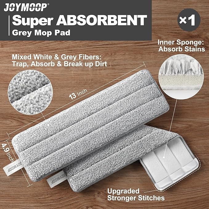 JOYMOOP Flat Mop and Bucket Set with Microfiber Pad, 12 Disposable Toilet Brushes with Stainless Steel Holder, Multi-Functional Cleaner for Household & Commercial Use, Floors, Windows & Toilets