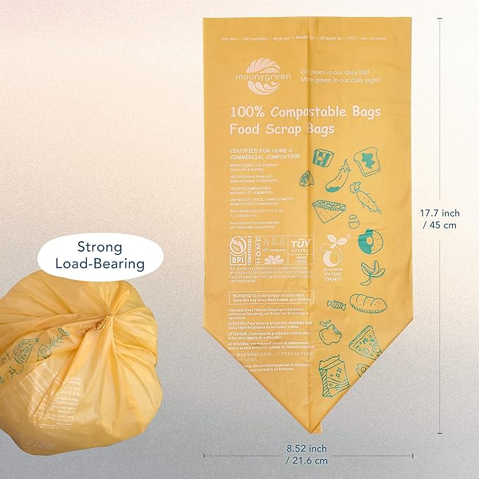 Compost Bags, Trash Bags 3 Gallon, Extra Thick, US BPI ASTM D6400 Certified Compostable Food Scrap Kitchen Waste Bags, 200 Count