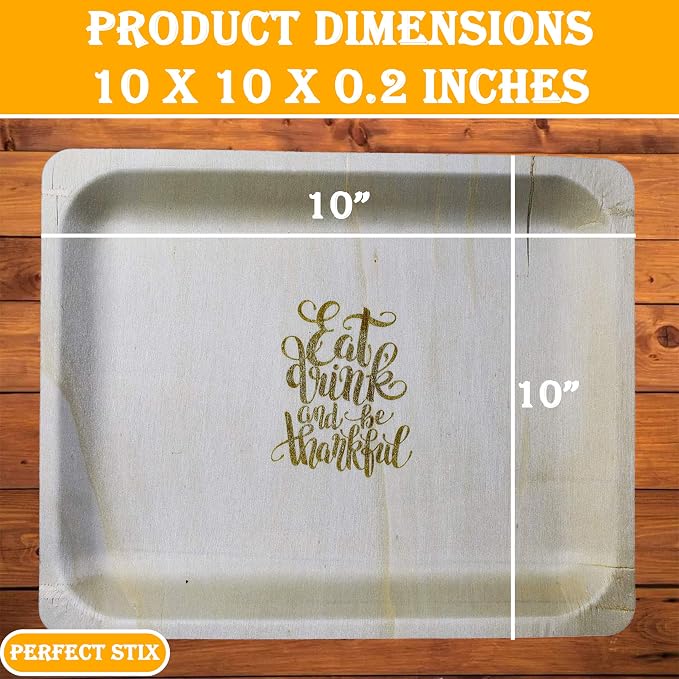 Perfect Stix - Perfectware 10-Eat,Drink,be Thankful-25 10" Disposable Wooden Plates with Thanksgiving Theme Print"Eat, Drink, and be Thankful" - Pack of 25ct