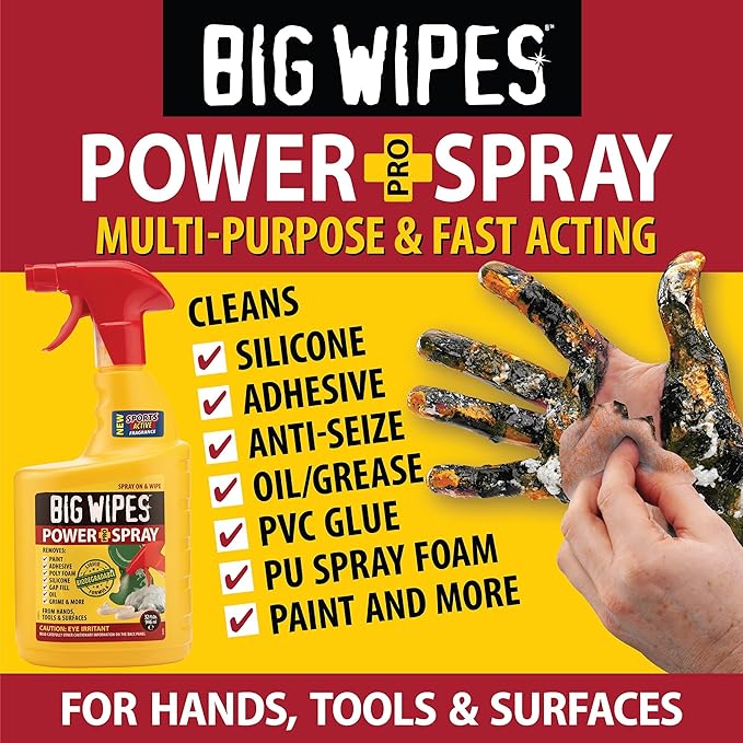 BIG WIPES Power Spray Heavy Duty Cleaning Solution for Tough Grime, Garage, Shop, and Professional Jobsite Use - 32 Ounces (8 Pack)