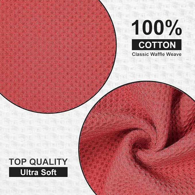 Kitinjoy 100% Cotton Kitchen Dish Cloths (12 X 12 Inches, Brick Red), 8 Pack Waffle Weave Ultra Soft Absorbent Dish Towels for Drying Dishes Quick Drying Kitchen Towels Dish Rags