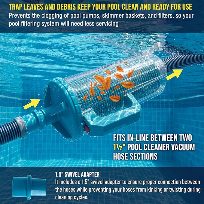 U.S. Pool Supply Pool Leaf Canister - XL Heavy Duty Inline Pool Leaf Catcher, 3-in-1 Filtration (3 Filters, Basket, Mesh Bag & Micro-Cartridge) - Fits 1.5" Hoses, Catch Leaves, Inground Vacuum Cleaner