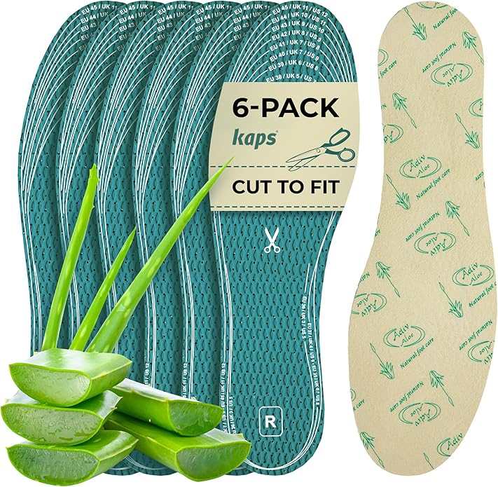 Kaps Adult Insoles with Shoe Odour Eliminator – Ultrafresh Shoe Insoles for Women & Men – Soothing Aloe-Infused for Boots, Sneakers, & Formalwear – Shoe Fresheners & Insoles