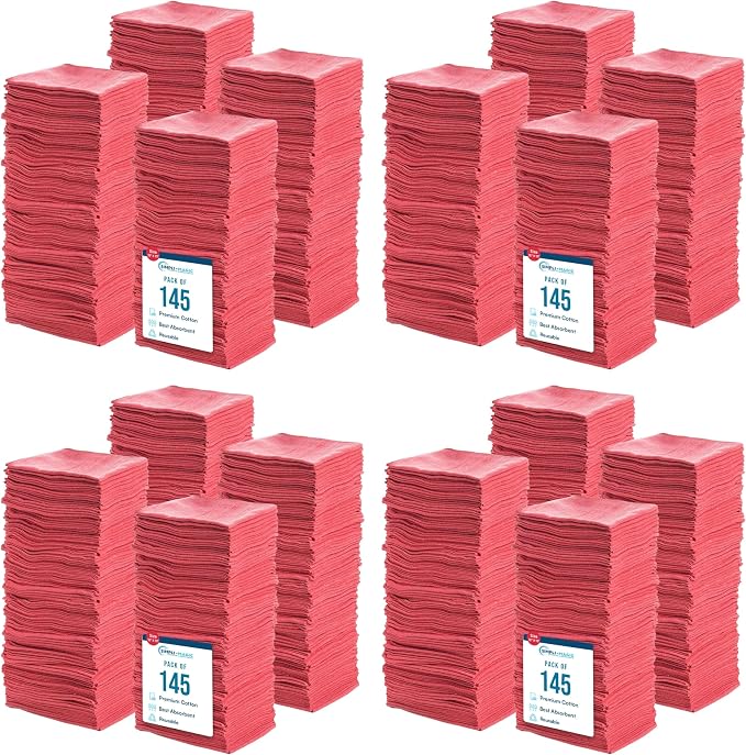 SIMPLI-MAGIC Cotton Shop Towels, Commercial Grade, Red, 500 Pack, Size: 14" x 12"