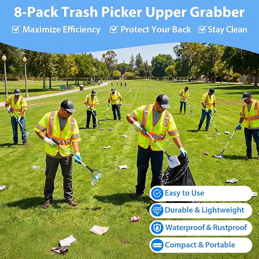 8 Pack 32 Inch Grabber Reacher Tool, Heavy Duty Lightweight Trash Picker Upper Grabber for Elderly Assist, Easy-Grip Non-Slip Handle, Multi-Use Home Outdoor Community Cleanup Mobility Aid Tool